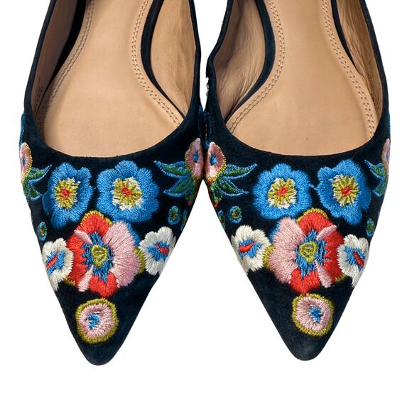 Tory Burch Rosemont Pansy Floral Suede Leather Embroidered Ballet Flats Size 7 - Picture 3 of 14